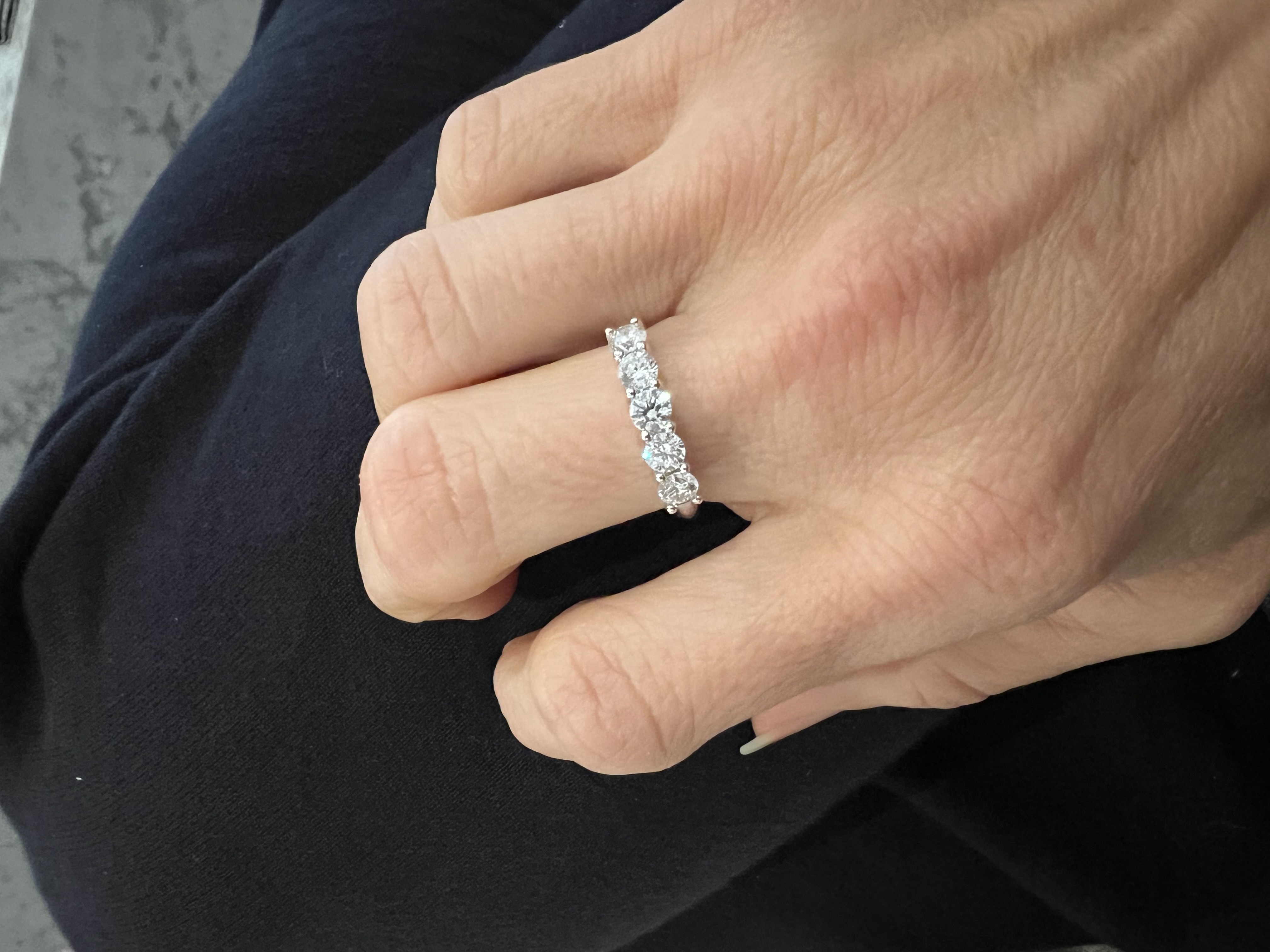thumbnail image 2 of Pompeii3 1ct Five Stone Natural Diamond Wedding Anniversary Ring - 14K White Gold, Round Cut 2 of 6